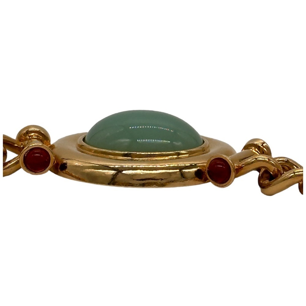 Vintage Elizabeth Taylor Avon Gold Faux Jade Cabochon Collar Necklace Jewelry - Picture 8 of 11